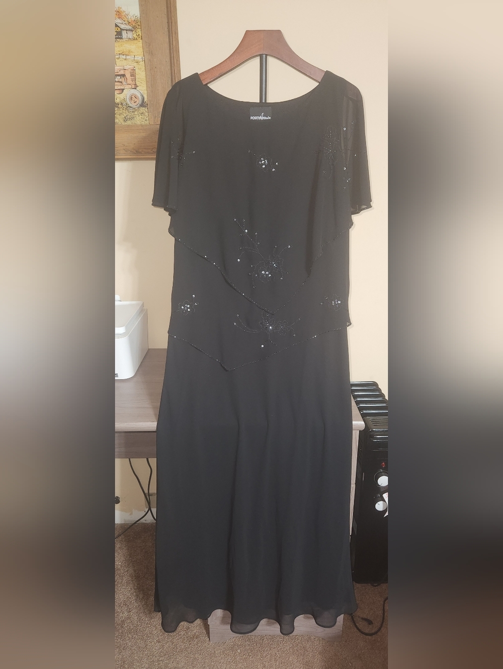 Positive Attitude Black Beaded Layered Evening Gown